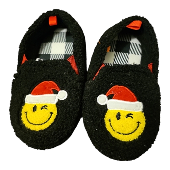 Cozy Smiley Face Kids Slippers - Black George 9-10 NWOT - Picture 2 of 8